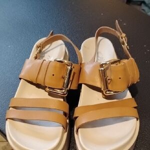 Matisse Tan and Gold Sandals with Chunky Buckle